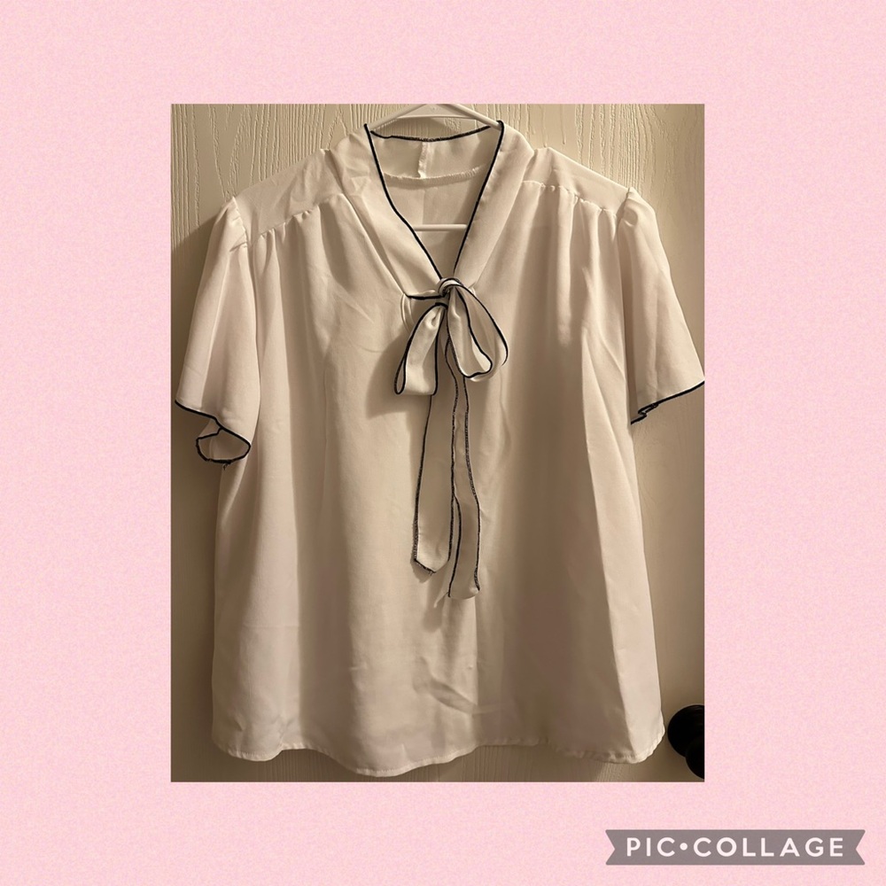 SHEIN Curve Tie Front Bow Blouse